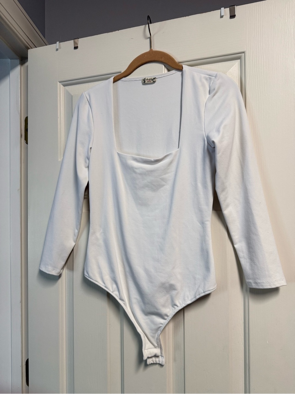 Free People White Long-Sleeve Square Neck Bodysuit
